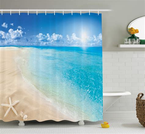 fabric beach shower curtain